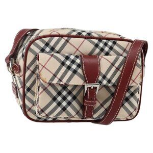 Authentic BURBERRY Nova Check Blue Label Shoulder Bag Canvas Beige Silver